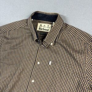 Barbour Shirt Mens L Brown Blue Shepard Check Tailored Long Sleeve Wool Blend